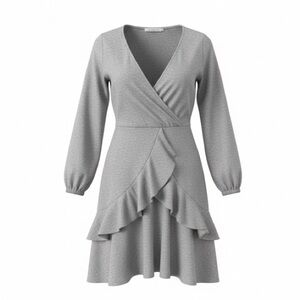 Aooksmery Heather Gray Knit Ruffle Mini Dress – Size S